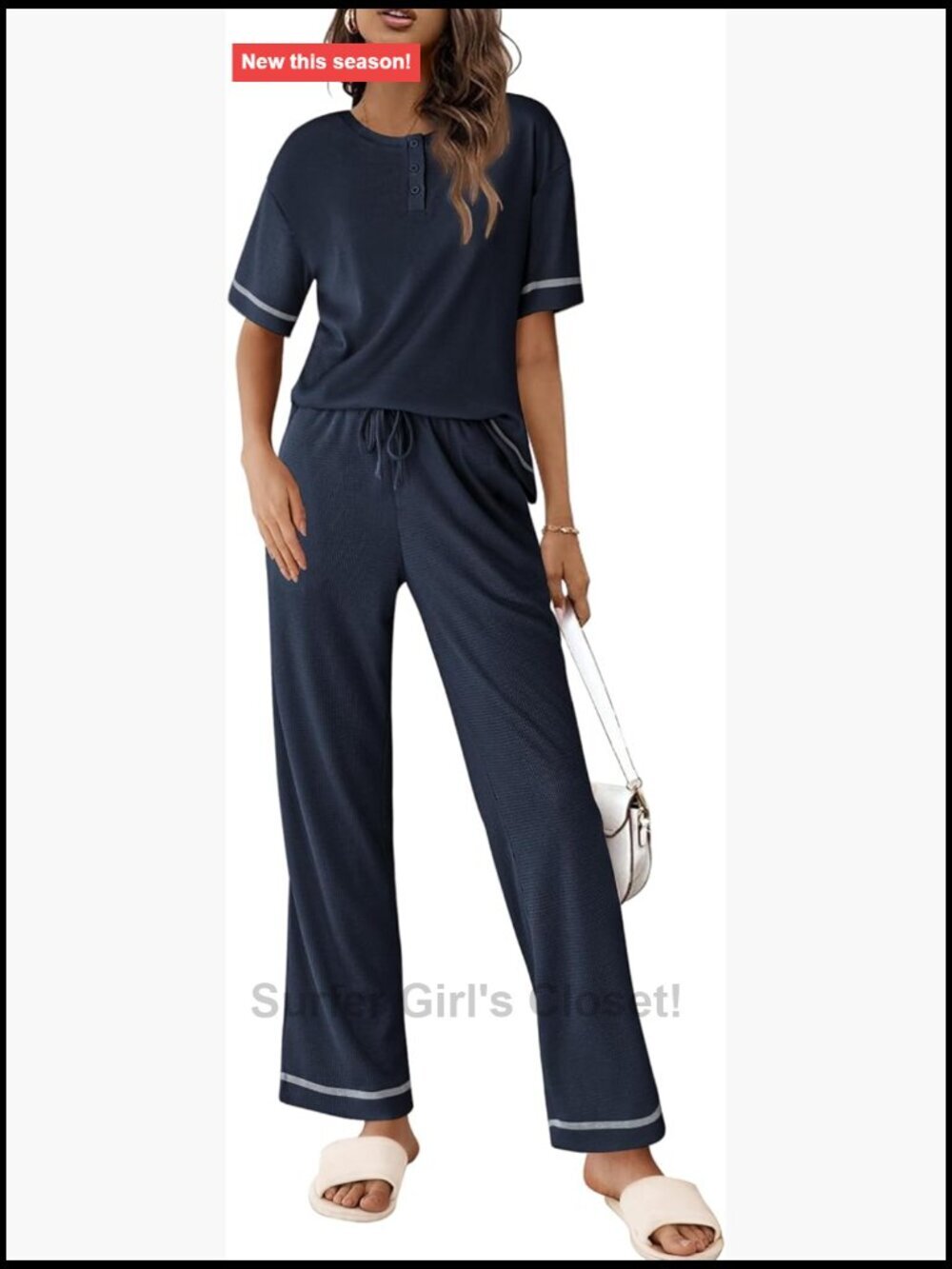 Waffle Knit Pajama Set with Pockets Lounge Set 2 Piece